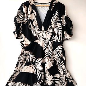 Tropical Printed Deep V Neck Plus Size Dress Women