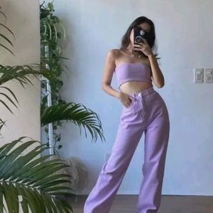 Lavender Color Wide Leg Jeans