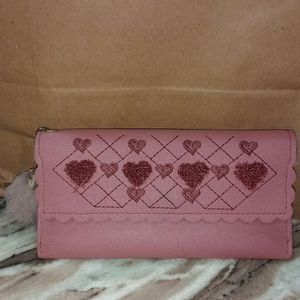 Women's Pink Purse Girl's Mauve Wallet With Pompom