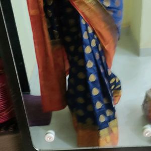 Blue Colure Semi Paithani With Blouse