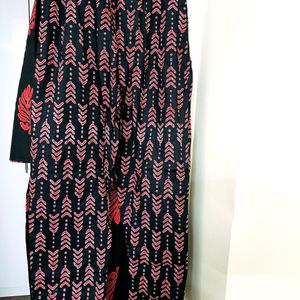 3 Piece Stitched Kurta Set In Black And Red