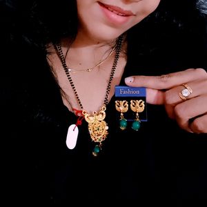 Double Chain Mangalsutra With Earrings