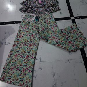 Floral Print Palazzos Wit Lace Trim/ Pant