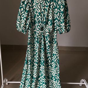 Printed Cut Out Ring Ruched Maxi Dress