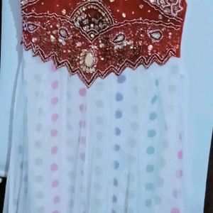 Ethnic Red Frocksuit With Net Dupatta