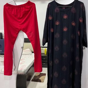 Combo - Black Kurta With Red Leggings