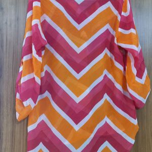 Tecera Orange & Pink V Neck Top