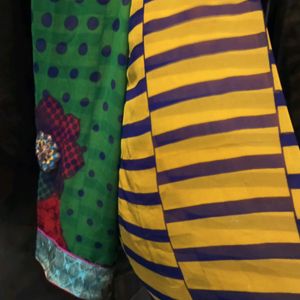 Multi Color Saree With Blouse And Patticoat