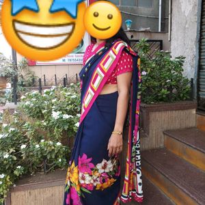 Navy Blue Saree Without Blouse Piece