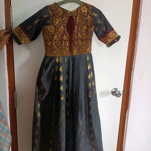 Ethnic Gown ash coloured &rust or red coloure