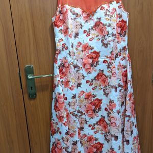 Grown Dress , Orange-white Colour, Floral Pattern