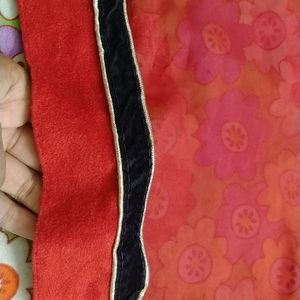 Red Black Floral Print Saree Synthetic