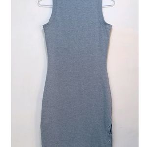 Grey High Neckline Side Slit Bodycon Dress (Women)