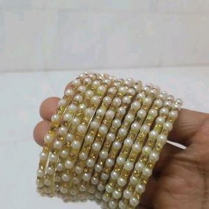 Combo Of  Pearl Bangle Set And A Golden Jumka