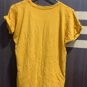 Women Mustard Coloured Slim Fit T-shirt