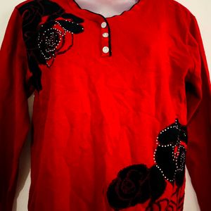 Red Print Top For Girl