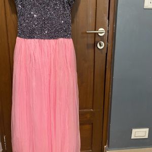 Velvet And Soft Net Fabric Gown