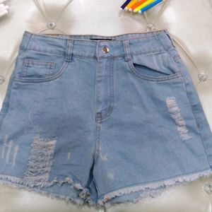 Ice Blue coloured denim ripped shorts