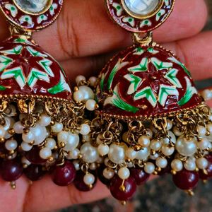 Maroon Meenakari Chandbalis