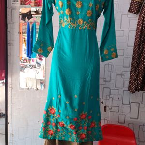 Embroidery Work Frock Sea green Size-XL