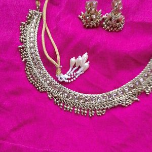 Golden Copper Tone Beautiful Necklace With Jhumka