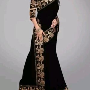 Party Wear BLACK peacock Border Heavy Saree