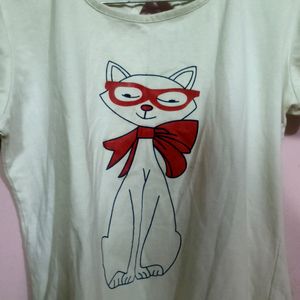 Cat T-shirt With White Colour And Very Affordable