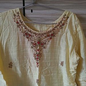 Handwork Zardosi Yellow Kurti Size 3XL