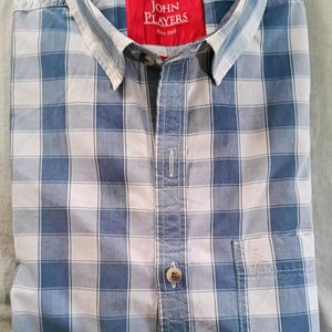 John Player Semi Formal Shirt Sky Blue White Check