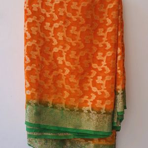 Embellished Orange Saree