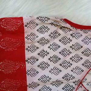 white and red tie dye block printed kurti