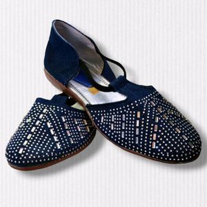 Navy Blue Denim Sandal/Flats For Women, (UK 6)