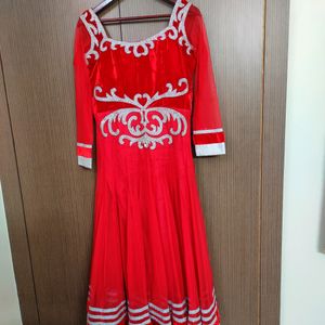 Red Velvet And Net Ethnic Suit |  Size 38