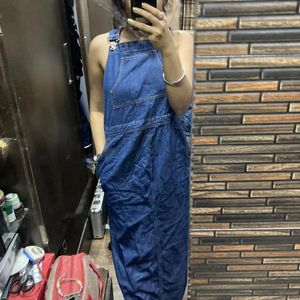 Long Dungaree Style Denim Dress