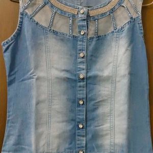 Denim Blue Dress With Stones