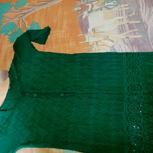 Chickenkari kurti in green colour