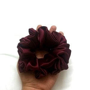 Maroon Satin Fluffy Scrunchie