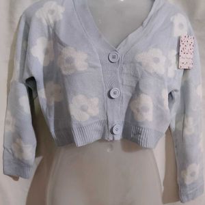 Blue Korean Short Cardigan