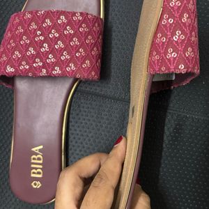 Biba (New) Maroon Embellished Open Toe Flats