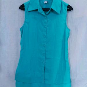 Women blue Solid Sleeveless Shirt