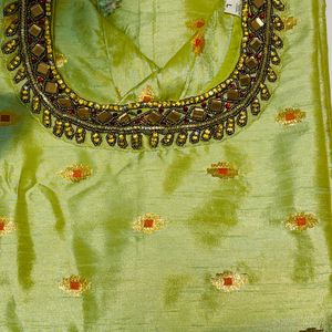 L | Lime Green Silk Kurti 3/4th Sleeves