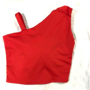 One Strap Red Flower Crop Top For Women