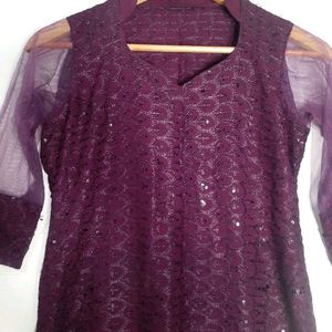 Purple Sequence Chikankari Kurti