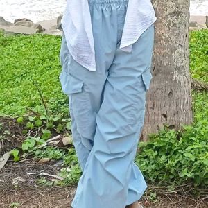 Parachute Light Blue Cargo Pant For Women