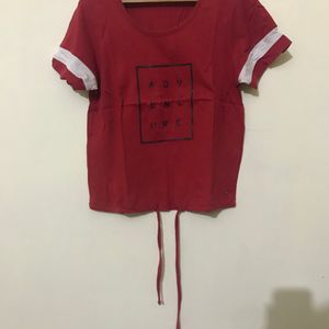 Red Crop Tee With Strings