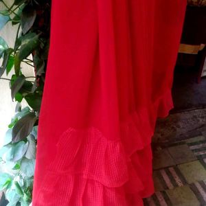 Pretty Red Ruffle Saree❤️l