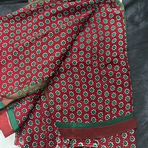 Green Net Cotton Embroidered Sari