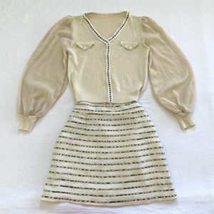 Co Ord Beige Cardigan Skirt Set