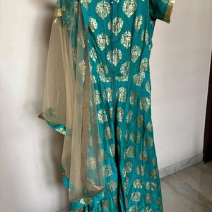 Beautiful Sea Green Gown With Net Dupatta