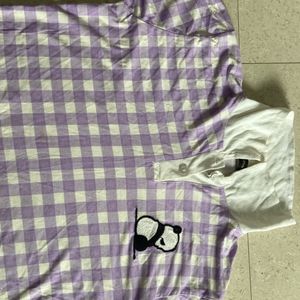 Panda, full sleeve purple White T-shirt